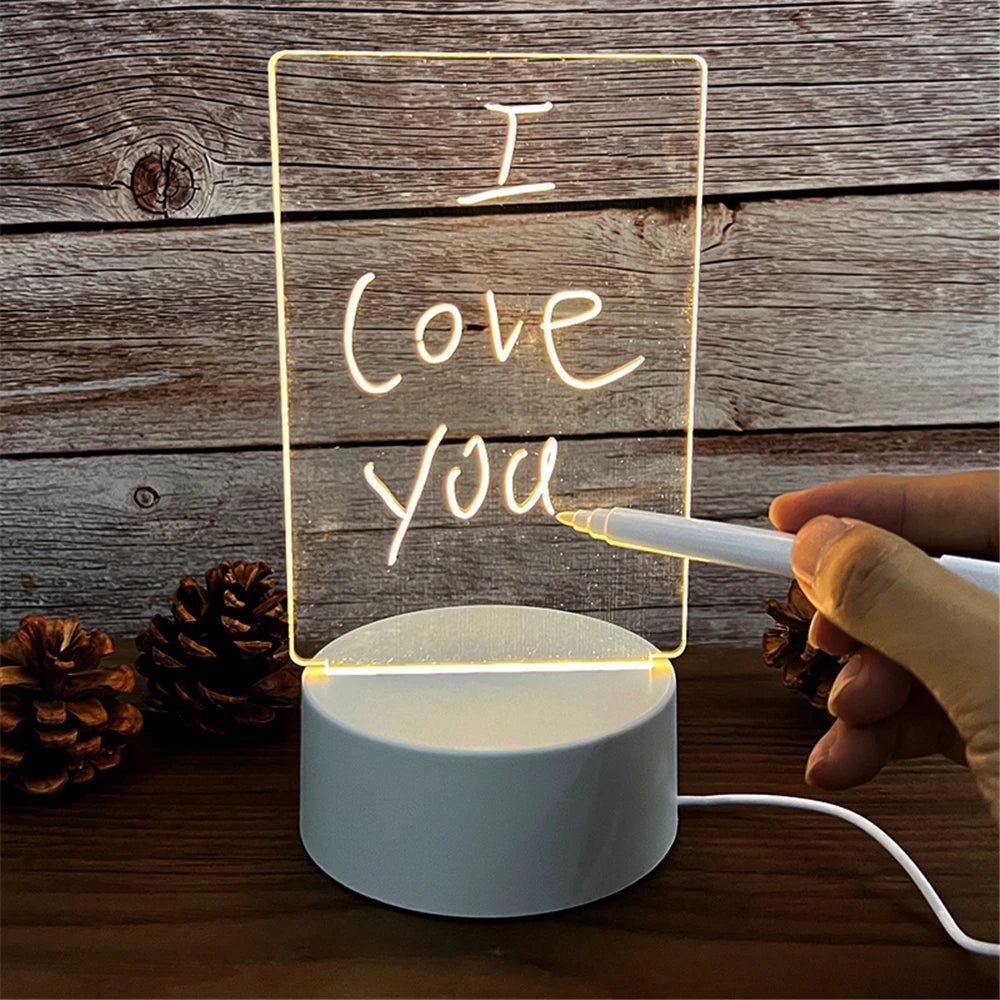LED Message Board Night Light – USB Acrylic Writing Lamp for Bedroom, Desk & Gifts