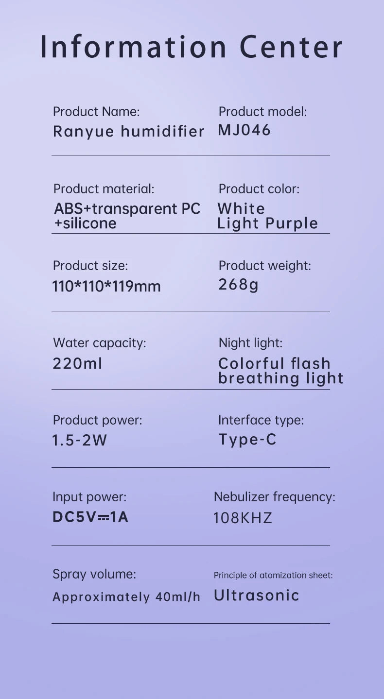 Portable Air Humidifier USB Rechargeable – Aromatherapy Diffuser with LED Light for Bedroom & Office
