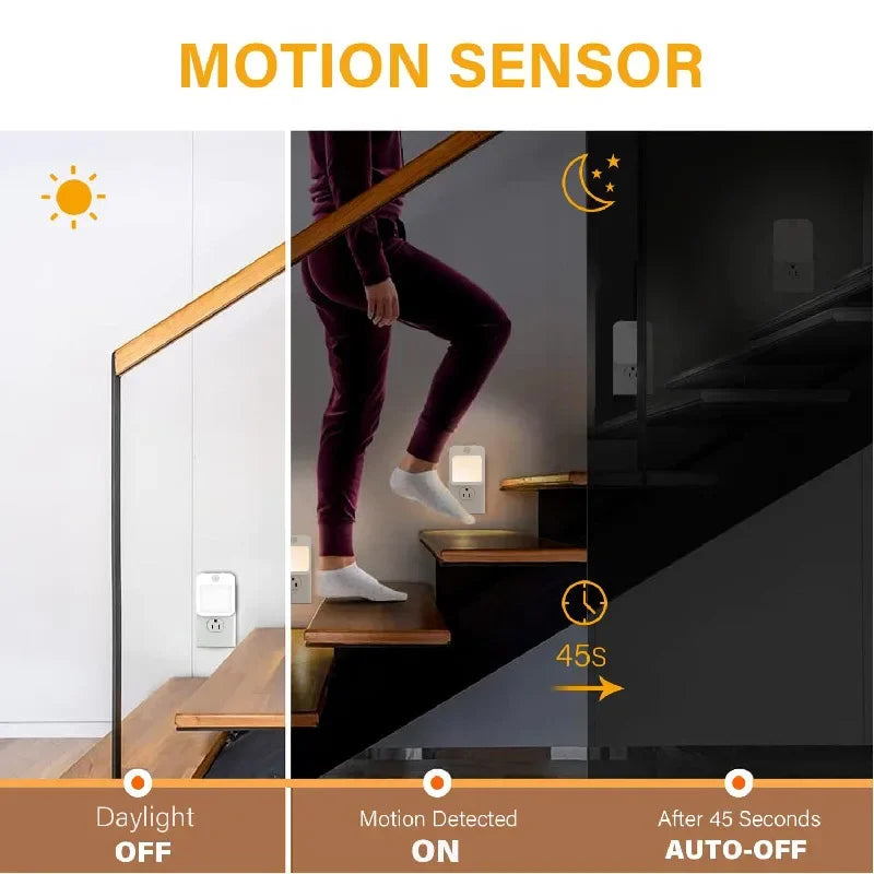 Motion Sensor LED Night Light – Plug-in Automatic Night Lamp for Bedroom, Bathroom & Hallway