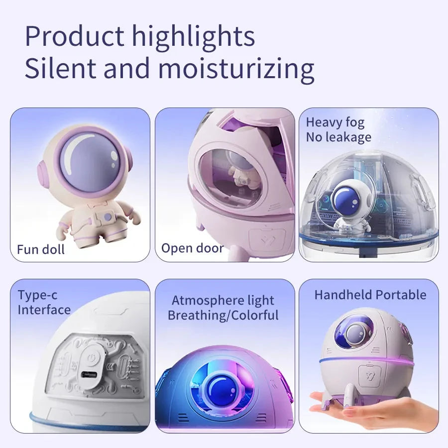 Portable Air Humidifier USB Rechargeable – Aromatherapy Diffuser with LED Light for Bedroom & Office