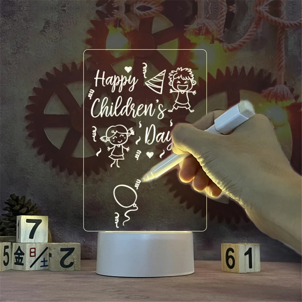 LED Message Board Night Light – USB Acrylic Writing Lamp for Bedroom, Desk & Gifts