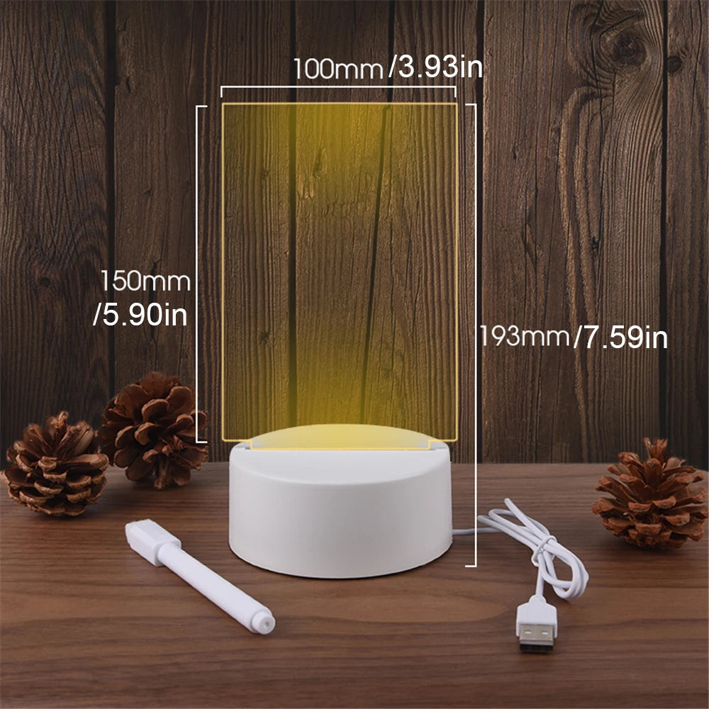 LED Message Board Night Light – USB Acrylic Writing Lamp for Bedroom, Desk & Gifts