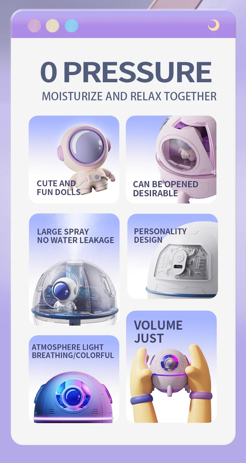 Portable Air Humidifier USB Rechargeable – Aromatherapy Diffuser with LED Light for Bedroom & Office
