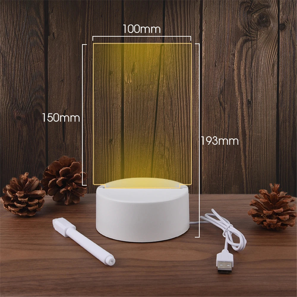 LED Message Board Night Light – USB Acrylic Writing Lamp for Bedroom, Desk & Gifts