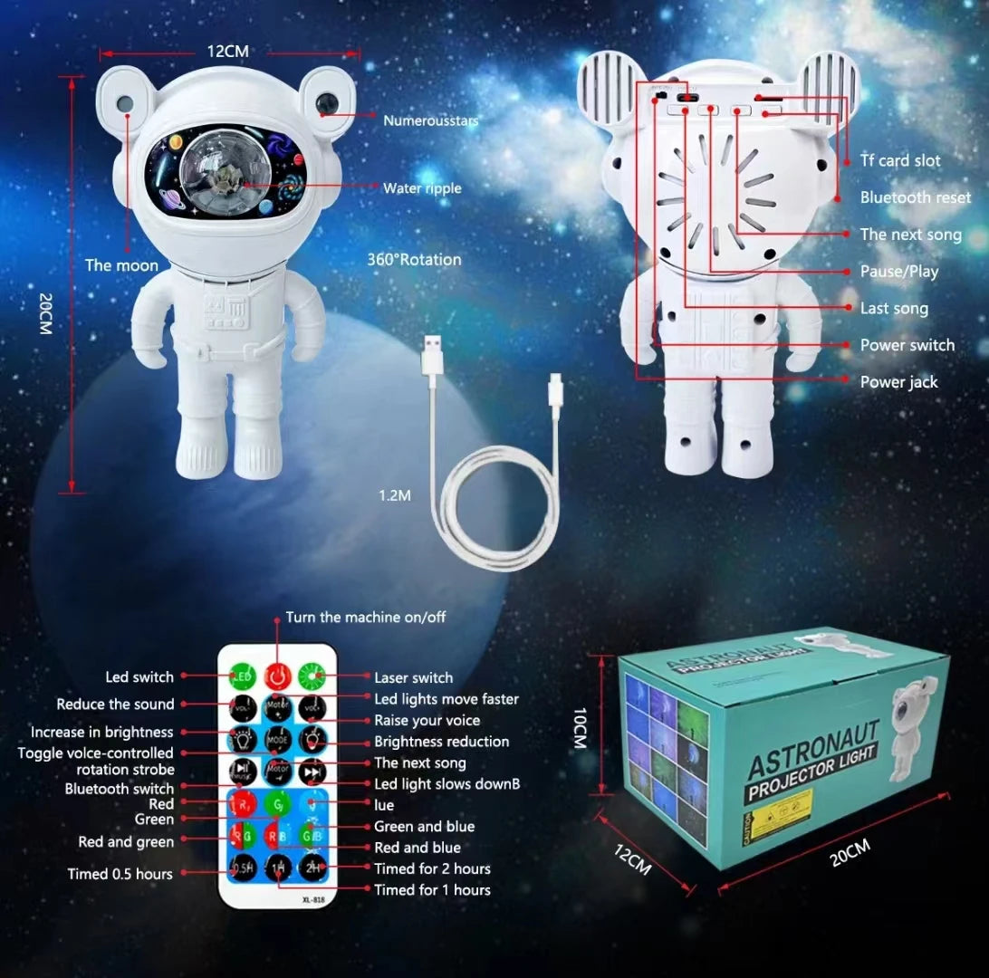 Astronaut Galaxy Projector with Bluetooth Speaker – LED Starry Night Light for Bedroom & Home Decor