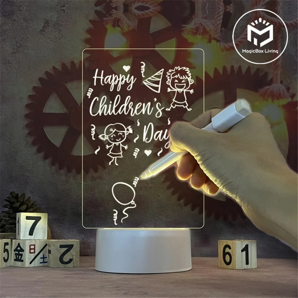 LED Message Board Night Light – USB Acrylic Writing Lamp for Bedroom, Desk & Gifts