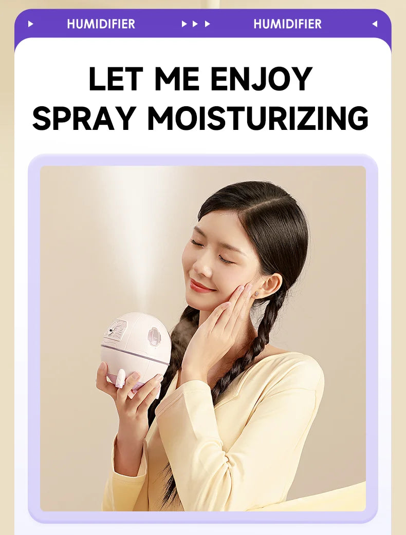 Portable Air Humidifier USB Rechargeable – Aromatherapy Diffuser with LED Light for Bedroom & Office