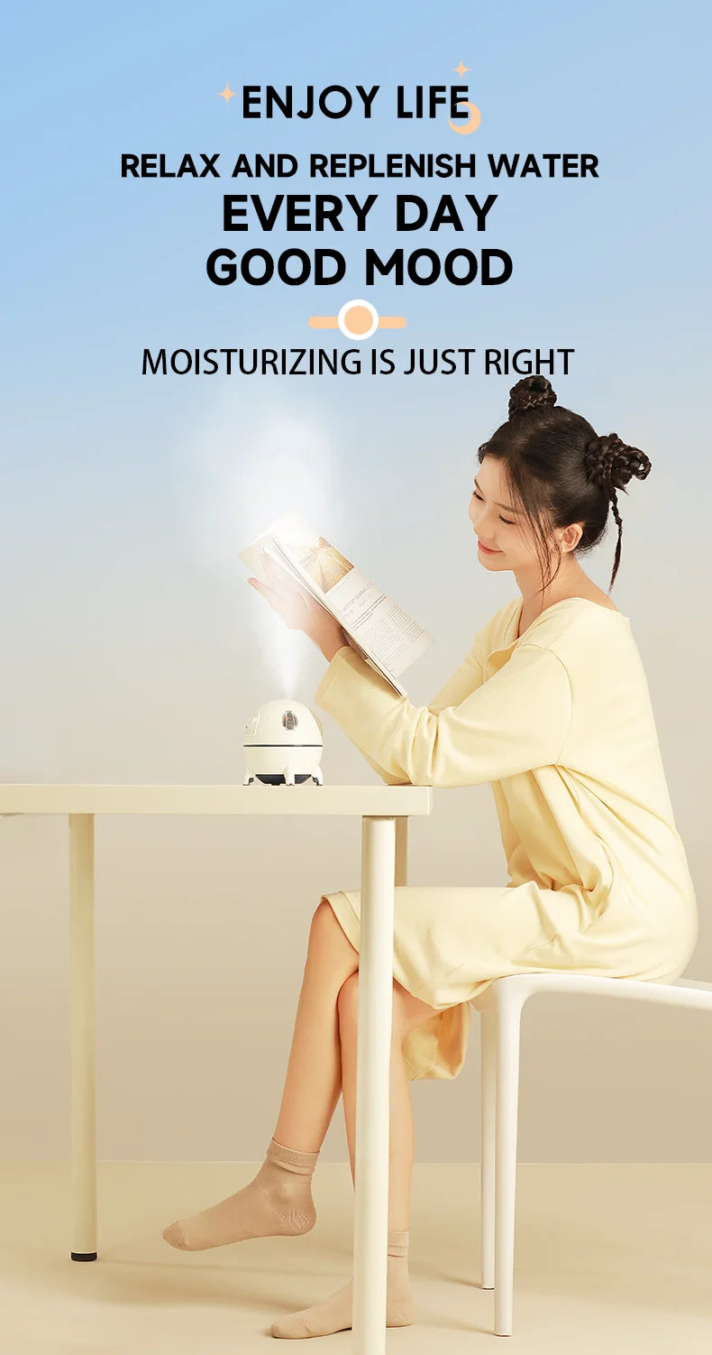 Portable Air Humidifier USB Rechargeable – Aromatherapy Diffuser with LED Light for Bedroom & Office