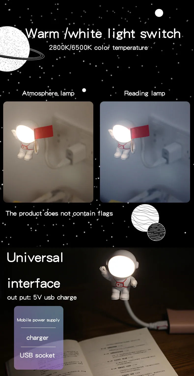 Astronaut USB Night Light – Voice Control LED Desk Lamp for Bedroom, Reading & Gifts