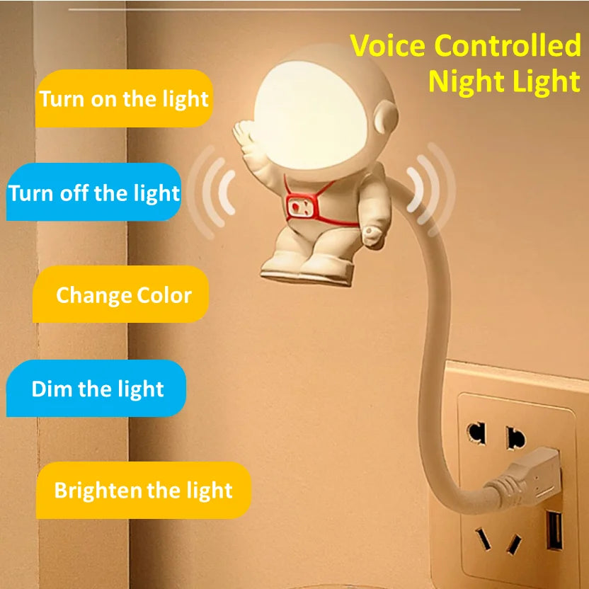 Astronaut USB Night Light – Voice Control LED Desk Lamp for Bedroom, Reading & Gifts