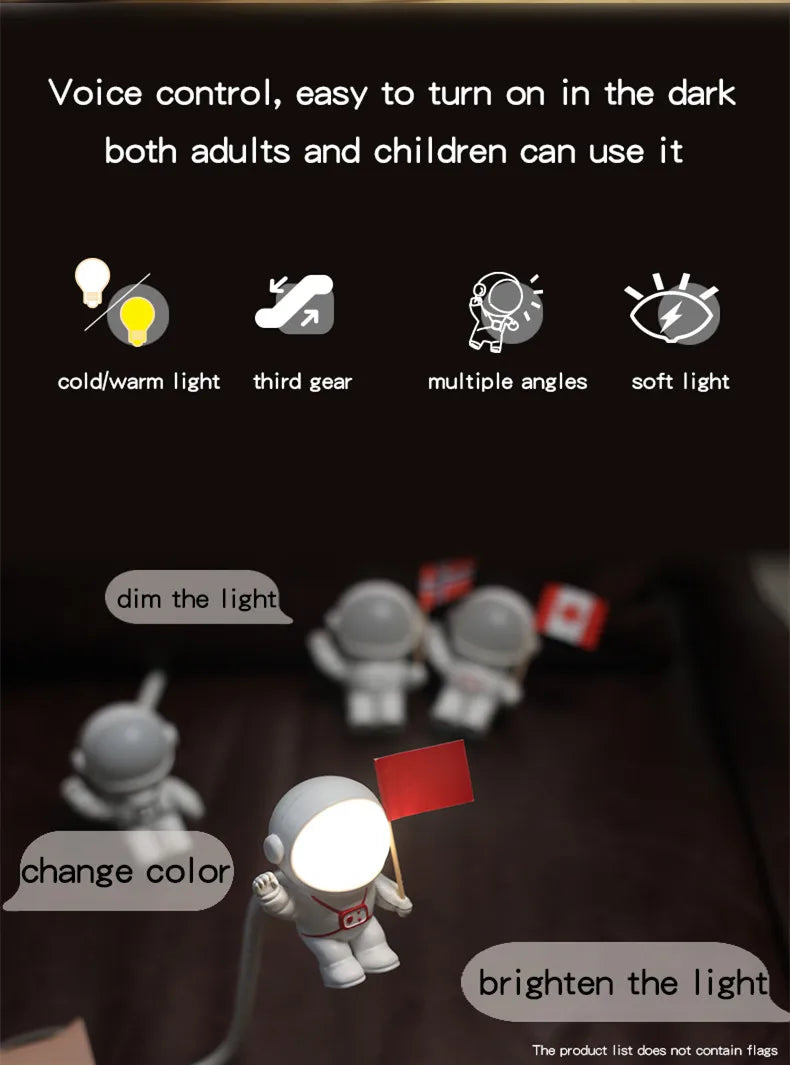 Astronaut USB Night Light – Voice Control LED Desk Lamp for Bedroom, Reading & Gifts